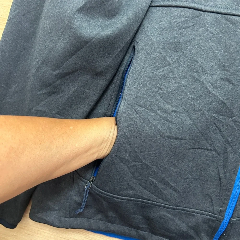 The North Face Mens XL Gray Blue Grid Fleece Lined Full Zip Jacket Heathered